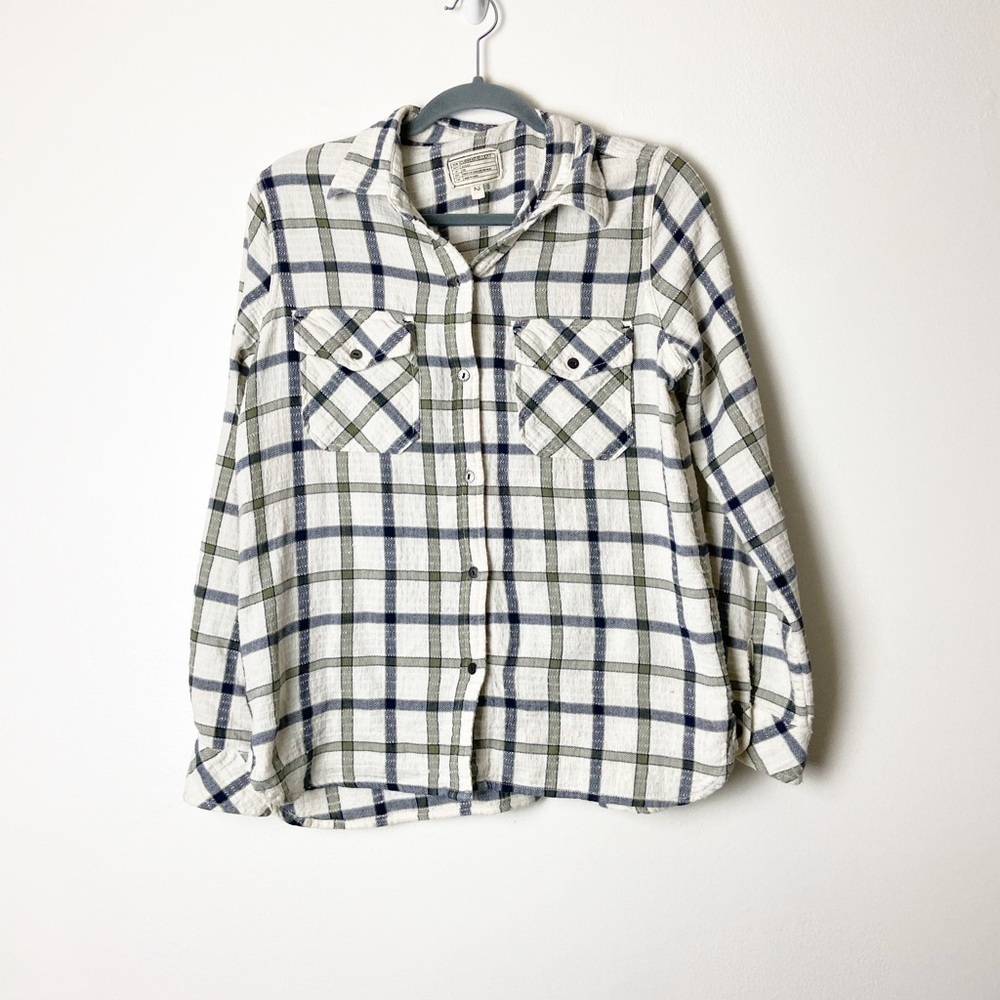CURRENT/ELLIOT • Women’s Plaid Button Down Cream Lightweight Shirt